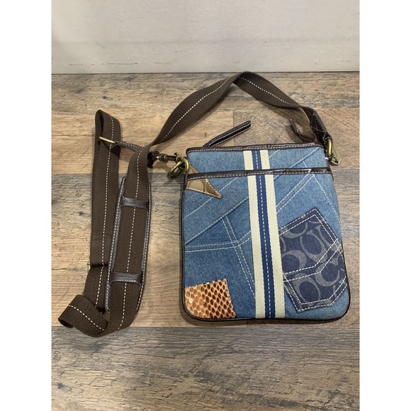 Coach Signature Patchwork Denim Blue Swingpack Bag Crossbody F06K-2866 - Picture 1 of 8